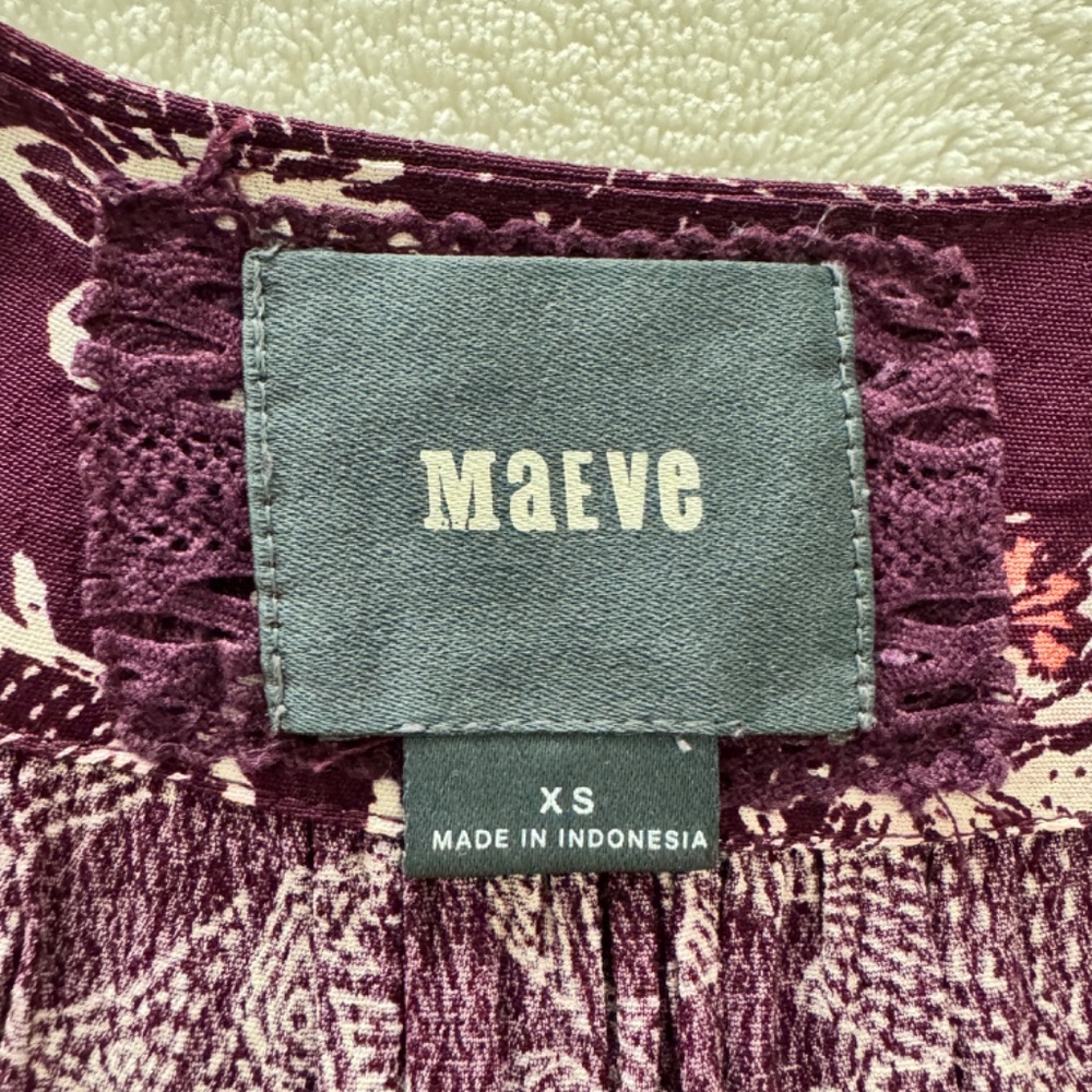 Anthropologie Maeve Merlot Floral Long Sleeve Monaco Dress Size XS - Picture 8 of 9